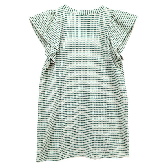 Entro Flutter Sleeve Mini Dress Green Cream Dot Striped Pockets Textured Size M - Picture 2 of 9